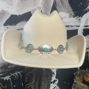 Beige /creme felt Cowboy/Fedora Hat  with Turquoise faux silver band